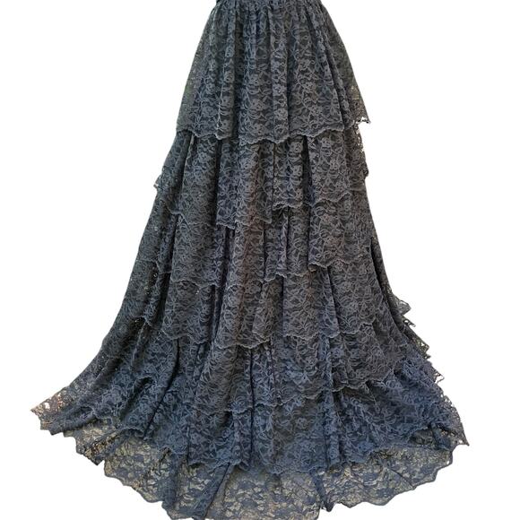 VTG 90s Whimsigoth Dress Sz M Black Lace Tiered Sequins Fairygrunge Sweetheart - Picture 4 of 16